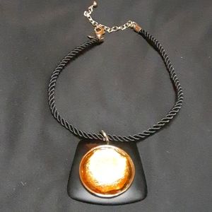 CHICO'S ‘JESSI' GOLD FOIL & BLACK ENAMEL PENDANT SHORT CORD NECKLACE